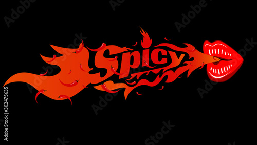 Spicy Logo Spit fire with mouth Concept, Vector illustrator