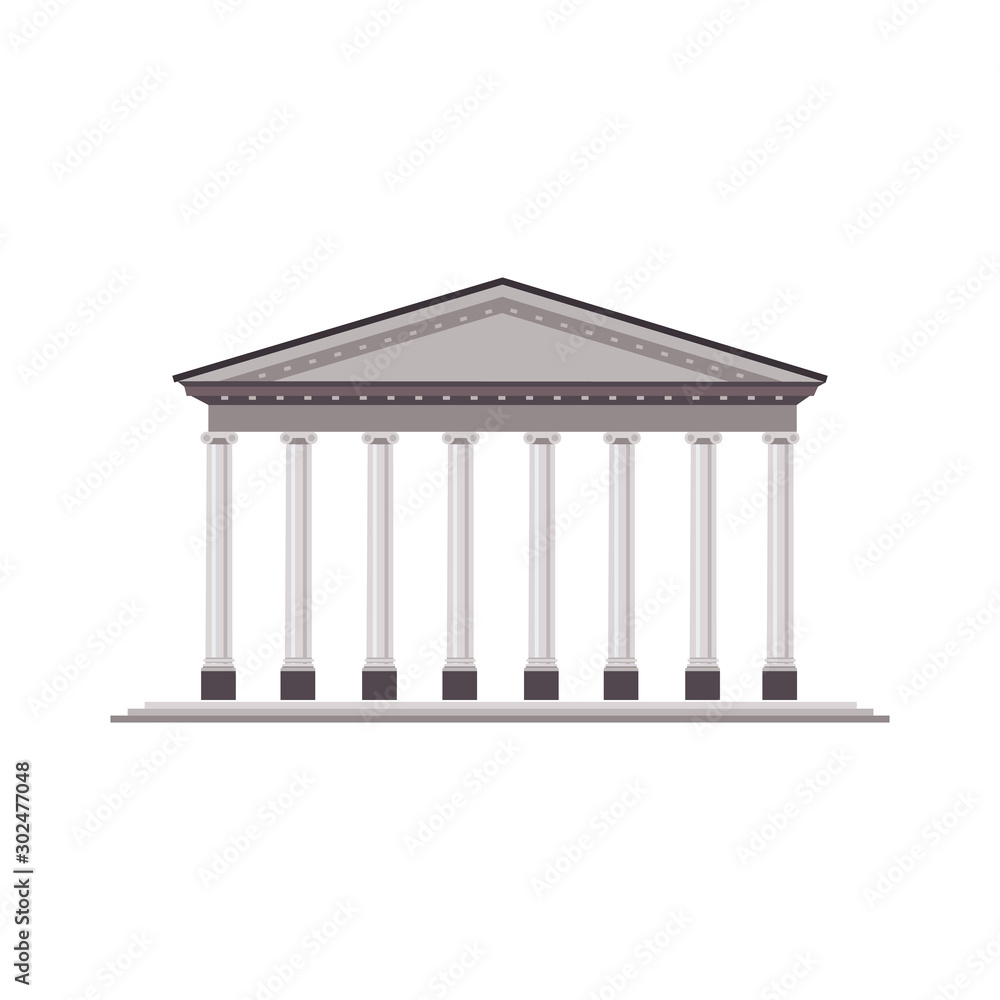 Antique temple with ionic colonnade isolated on white background vector illustration