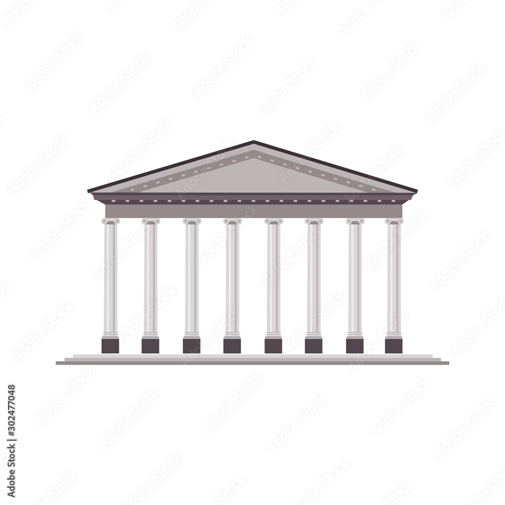 Obraz premium Antique temple with ionic colonnade isolated on white background vector illustration