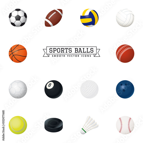 Sports Balls smooth icons vector set