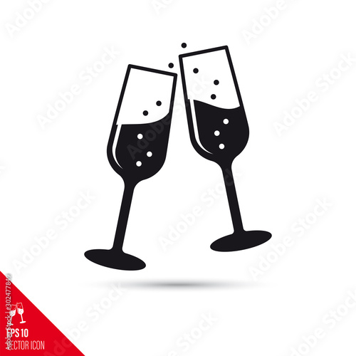 Toasting with champagne glasses glyph icon. Success concept.