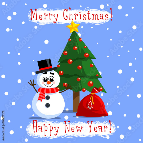 Snowman christmas tree sack blue sky