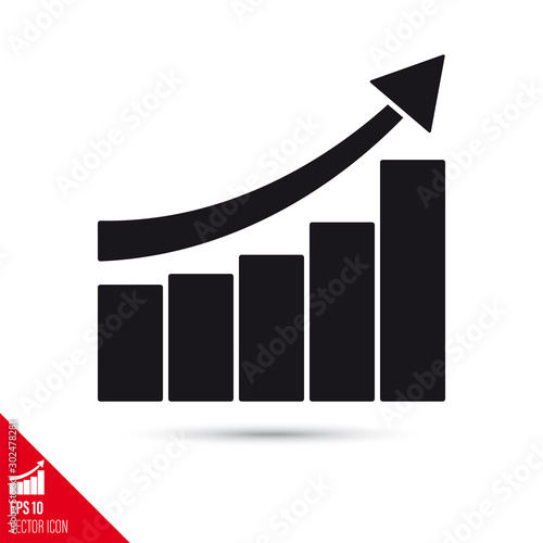 upward bar graph and arrow glyph icon. Success concept.