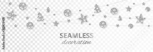 Vector seamless decoration. Silver ornaments on white background.