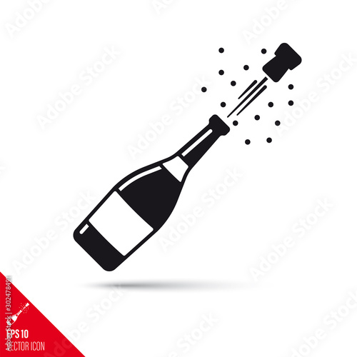 Champagne bottle popping open vector glyph icon. Success concept.