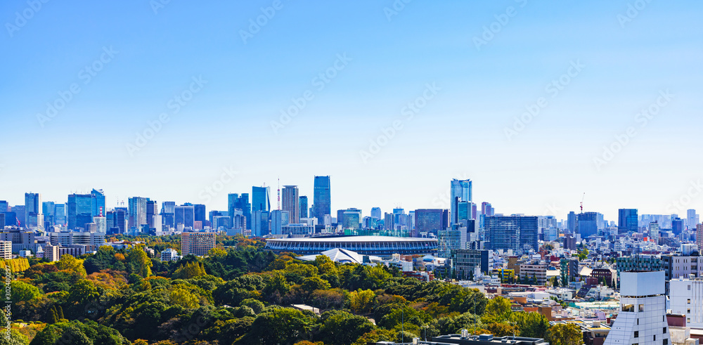 Φωτογραφία Landscape of national stadium for Tokyo Olympic 2020 in the background of blue s