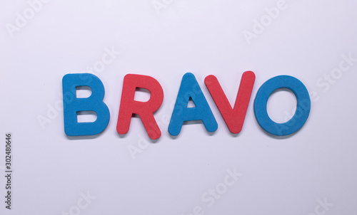 Word "Bravo" written with color sponge