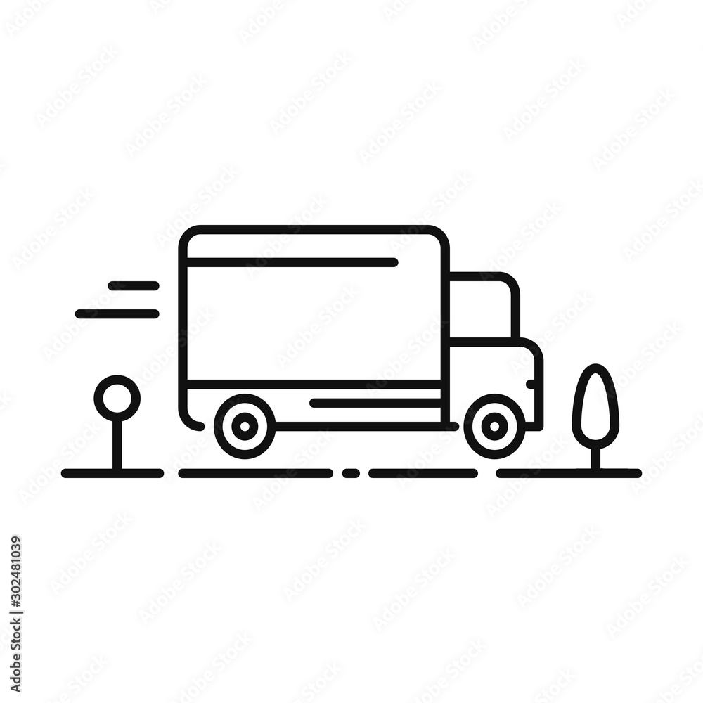 Cargo Truck Delivery Road Highway Icon Vector Outline Concept or Sign Cargo Truck Delivery Road Highway Icon Vector Outline Concept or Sign