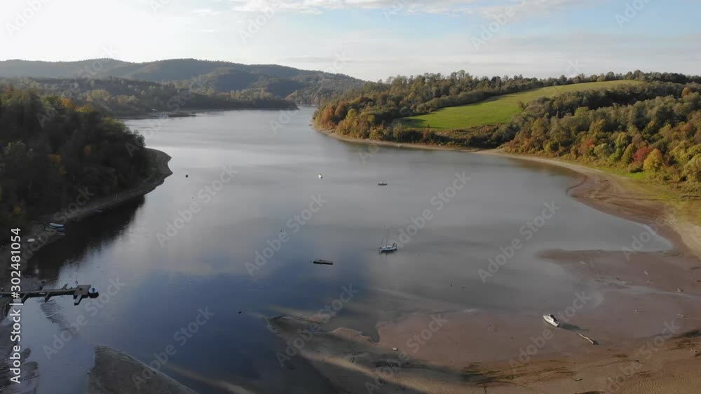 Aerial panorama of the lake and surrounding hills in autumn Aerial panorama of the lake and surrounding hills in autumn