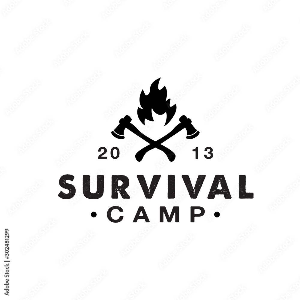 Creative Illustration Ax And Flame For Camping Logo Design