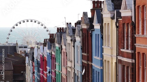 Amazing colorful landscape of Brighton's famous houses and the Eye
