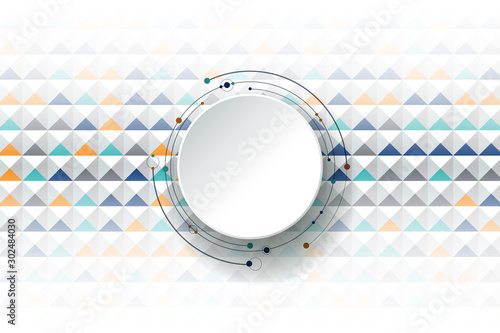 Abstract 3d paper circle with molecules, lines, geometric, polygon, triangle pattern. Vector design network communication technology on white gray background. Futuristic technology concept