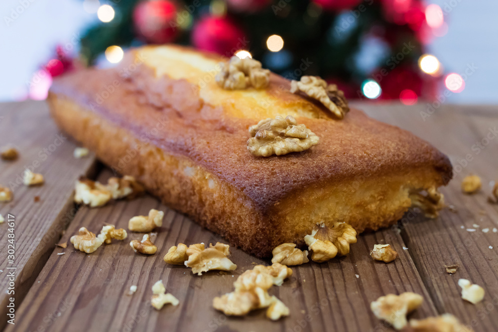 christmas cake with nuts and ornaments