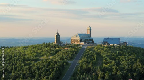 Drone flight over Fichtelberg, Germany in summer photo