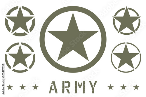 Set of Army Star Green Olive Color. Military Insignia Symbol