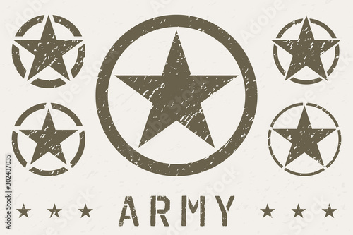 Set of Army Star Grunge Effect. Military Insignia Symbol