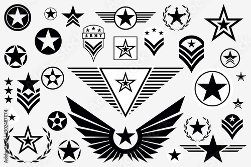 Set of Army Star. Military Rank Insignia. Military Symbol