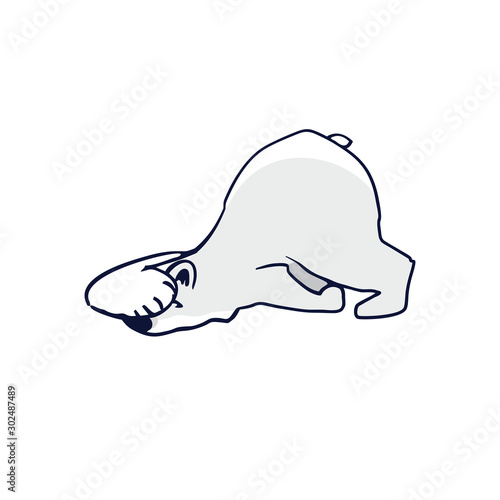 The polar bear is hiding. Bear character drawing. Bear in a funny situation vector
