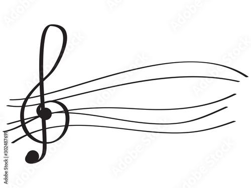 Isolated musical pentagram with a treble clef- Vector illustration