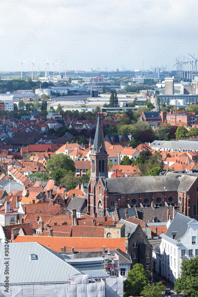 Obraz premium Panoramic aerial view of the old city of Bruges, Belgium