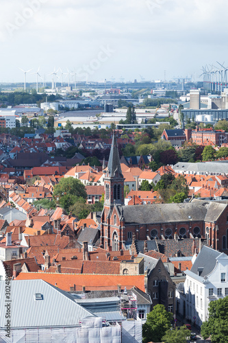 Panoramic aerial view of the old city of Bruges, Belgium