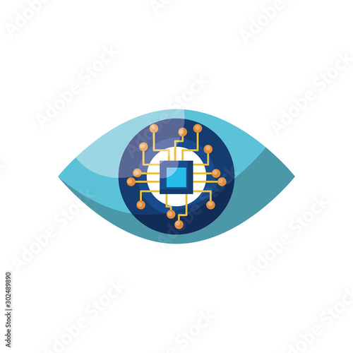 Digital eye and motherboard icon flat design