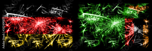 Germany  German vs Zambia  Zambian New Year celebration travel sparkling fireworks flags concept background. Combination of two abstract states flags.