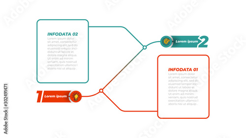 Infographic presentation template with marketing icons and 2 steps, options. Vector elements. Can be used for workflow diagram, info chart, graph, web design.