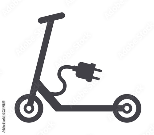 Electric scooter with power plug vector illustration icon symbol