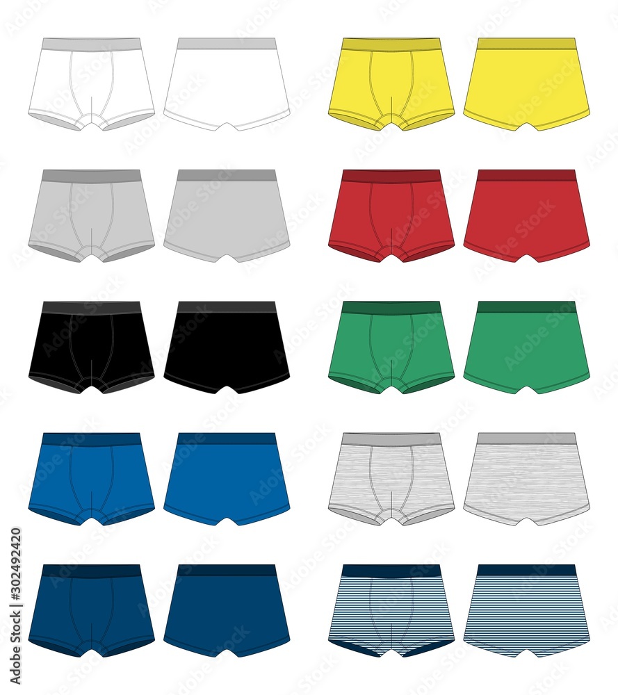 Set of technical sketch boxer shorts. Underpants isolated on white background. Set of technical sketch boxer shorts. Underpants isolated on white background.