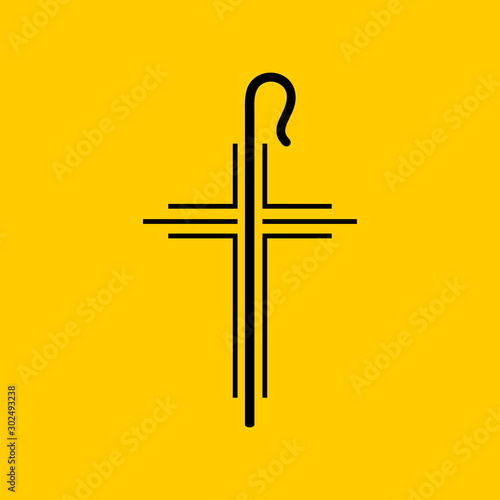 Christian symbols. The cross of Jesus and the shepherds staff.
