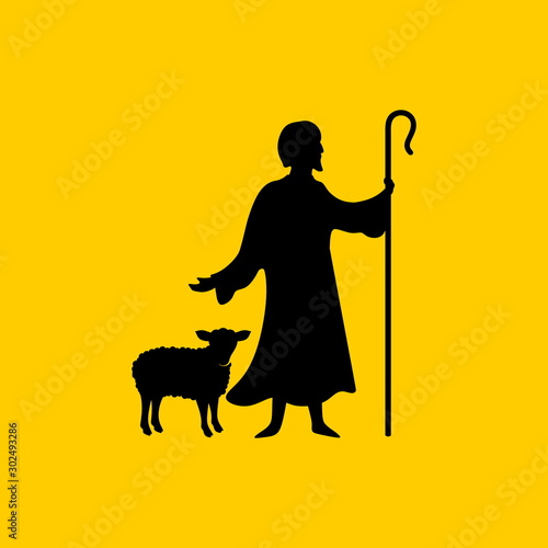 Christian symbols. Shepherd and faithful sheep.