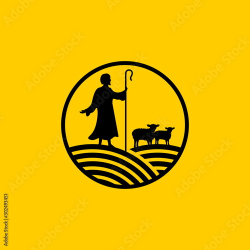 Christian symbols. Shepherd and his lambs.