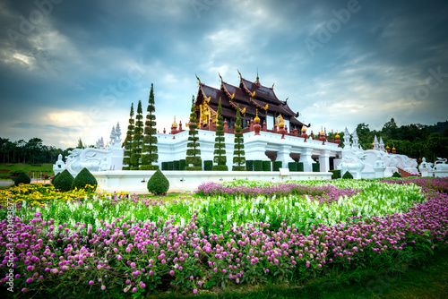 Traditional thai architecture at Royal Flora Ratchaphruek Park, Royal Pavilion (Ho Kum Luang), Chiang Mai, Thailand