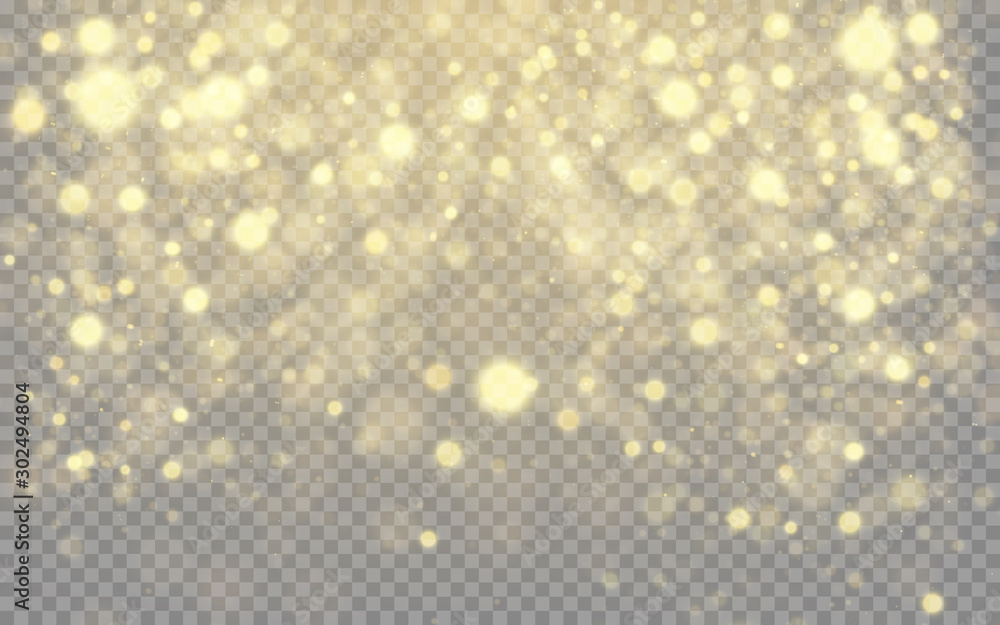 Gold bokeh, glowing light effect on transparent background Stock Vector ...