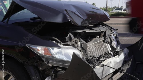 car accident with bumper damaged on the road