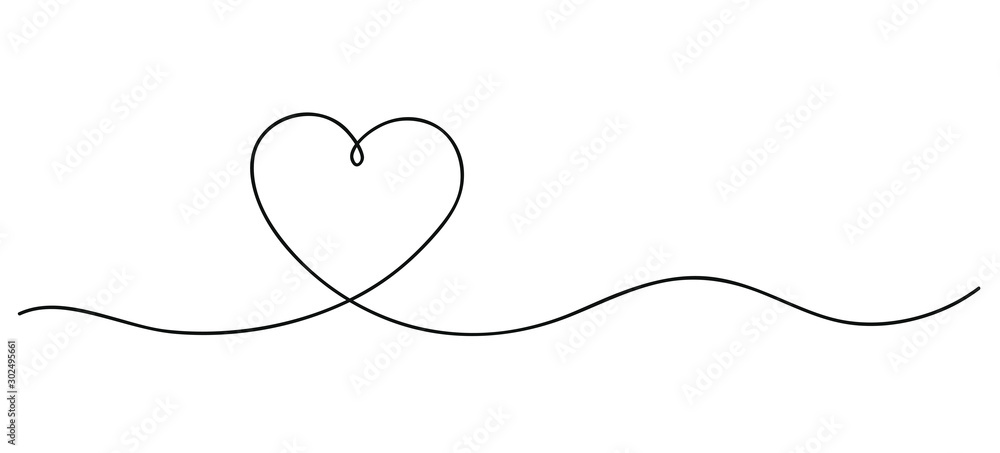 Heart. Continuous line art drawing. Hand drawn doodle vector illustration in a continuous line. Line art decorative design - obrazy, fototapety, plakaty 