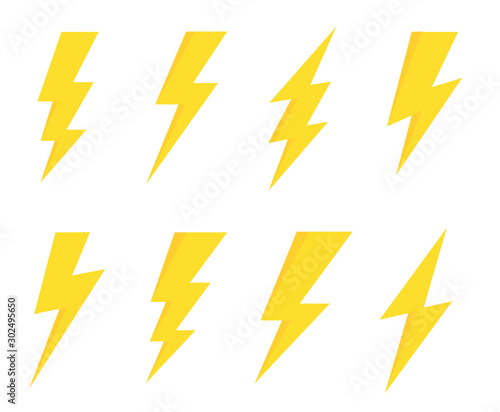 Set lightning bolt. Thunderbolt flat style - stock vector.
