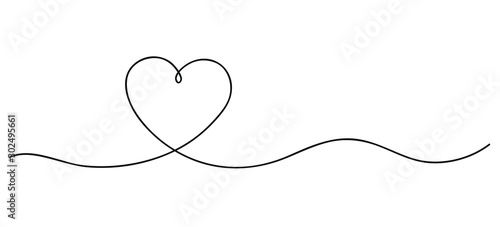 Heart. Continuous line art drawing. Hand drawn doodle vector illustration in a continuous line. Line art decorative design