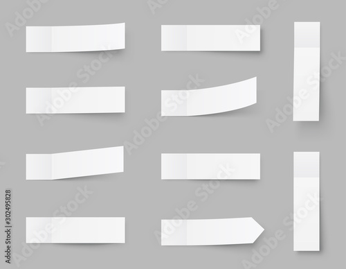 Pealistic sticky notes mockup, post stickers with shadows isolated on a grey background. Paper sticky tape with shadow. Vector paper adhesive tape, rectangle empty office blanks - stock vector.