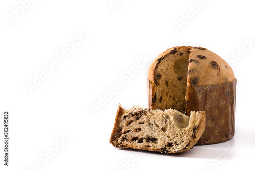 Christmas chocolate panettone cake isolated on white background Copy space	 photo