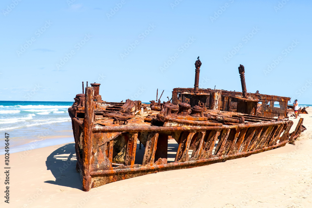 Bow of the SS Maheno shipwrecked on the beach on Fraser Island