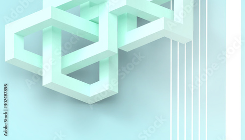 Abstract low-poly Geometric Technology Cube Concept Illusion Structure on pastel Blue background - 3d rendering