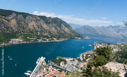 Kotor. Panorama. View from the observation deck. The old town road.Montenegro.