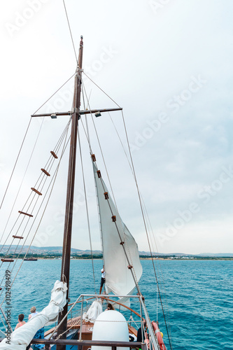 The stern of a yacht sailing in Mediterranean Sea