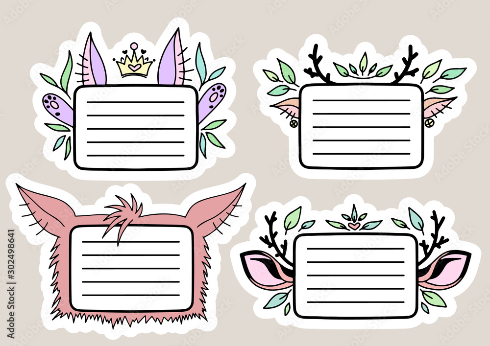 Set of Cute Hand drawn Doodle Banners and Ribbons isolated on white