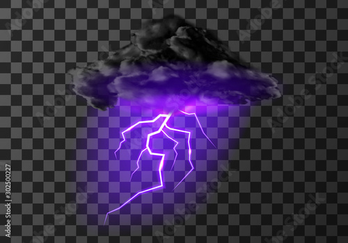 Thunderstorm cloud with lightning weather meteo icon realistic vector illustration