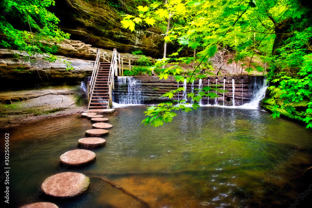 Fototapeta premium Stepowanie Stones in Stream to Steps and Waterfall