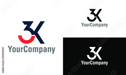Corporate letter 3K logo design template. Simple and clean flat design of letter 3K logo vector template.