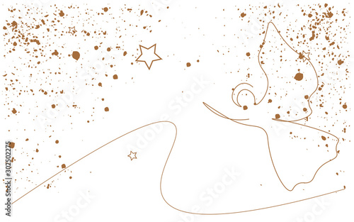 Christmas background gold design with angel and stars, vector illustration